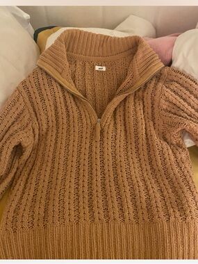 aerie Cable-Knit Half-Zip Sweater - Camel
